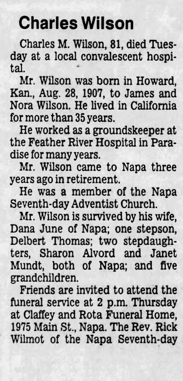 Obituary for Charles M. Wilson (Aged 81)